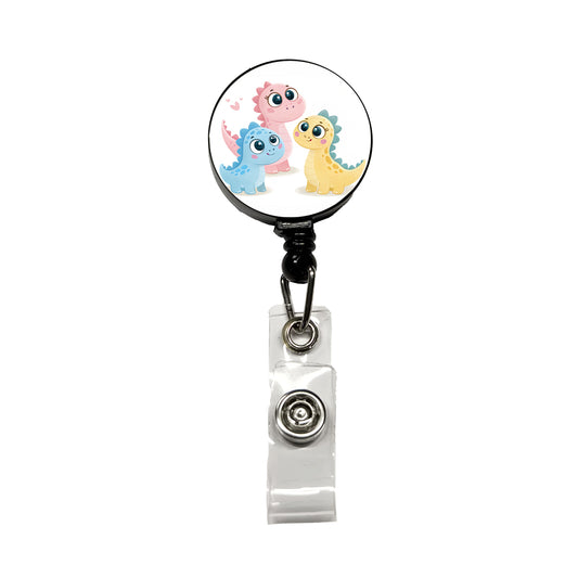 Cute Pastel Colored Cartoon Dinosaurs Big Eyes Retractable ID Key Card Name Tag Badge Holder with Clip