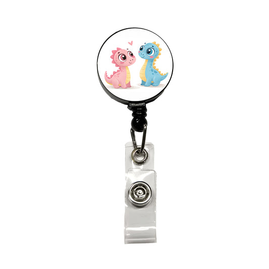 Cute Pastel Colored Cartoon Dinosaurs Retractable ID Key Card Name Tag Badge Holder with Clip