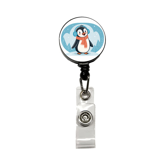 Cute Winter Penguin Scarf Retractable ID Key Card Name Tag Badge Holder with Clip