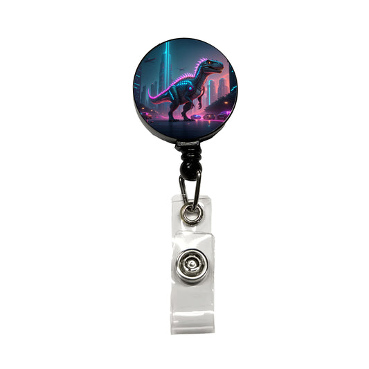 Cyberpunk Dinosaur Retractable ID Key Card Name Tag Badge Holder with Clip