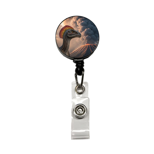 Dilophosaurus Volcano Dinosaur Retractable ID Key Card Name Tag Badge Holder with Clip