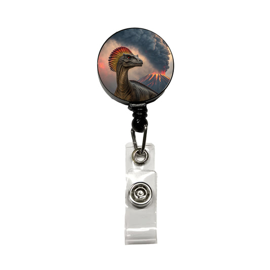 Dilophosaurus Volcano Erupting Dinosaur Retractable ID Key Card Name Tag Badge Holder with Clip