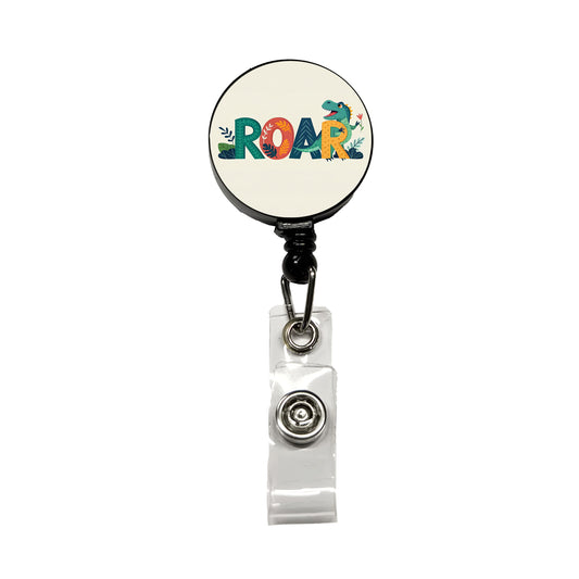 Dinosaur Roar Colorful Text Retractable ID Key Card Name Tag Badge Holder with Clip
