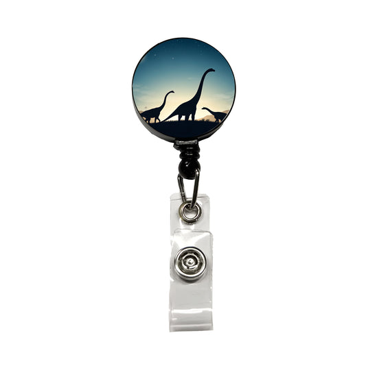 Diplodocus Silhouettes Night Dinosaurs Retractable ID Key Card Name Tag Badge Holder with Clip
