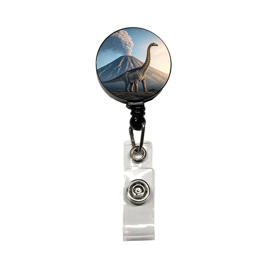 Diplodocus Volcano Dinosaur Retractable ID Key Card Name Tag Badge Holder with Clip