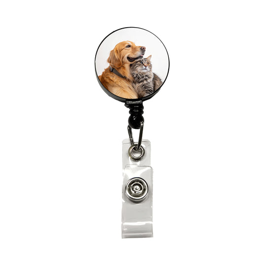 Dog Cat Hugging Love Retractable ID Key Card Name Tag Badge Holder with Clip