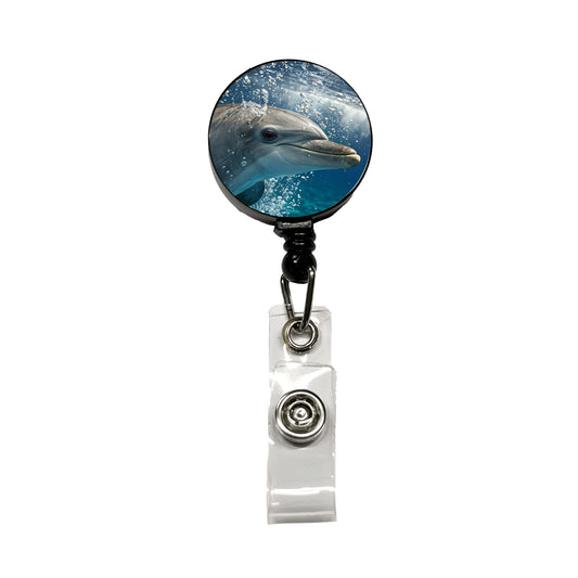 Dolphin Eyes Close Up Ocean Retractable ID Key Card Name Tag Badge Holder with Clip
