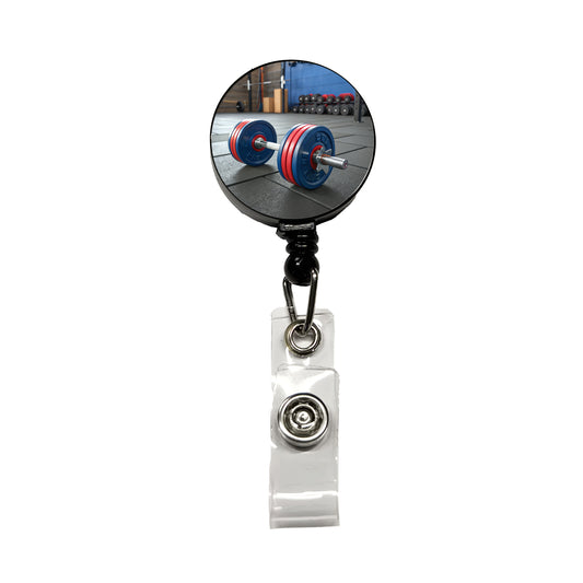 Dumbbells Workout Exercise Gym Retractable ID Key Card Name Tag Badge Holder with Clip