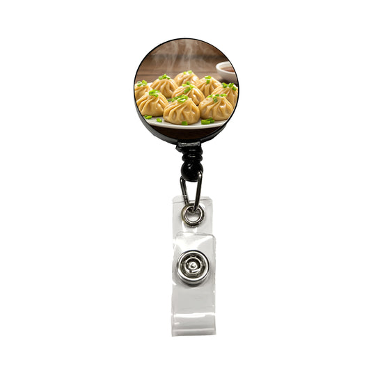 Dumplings Steaming Retractable ID Key Card Name Tag Badge Holder with Clip