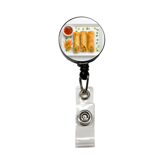 Egg Spring Rolls On Plate Retractable ID Key Card Name Tag Badge Holder with Clip
