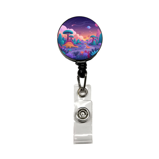 Fantasy Alien Planet Dinosaurs Colorful Retractable ID Key Card Name Tag Badge Holder with Clip