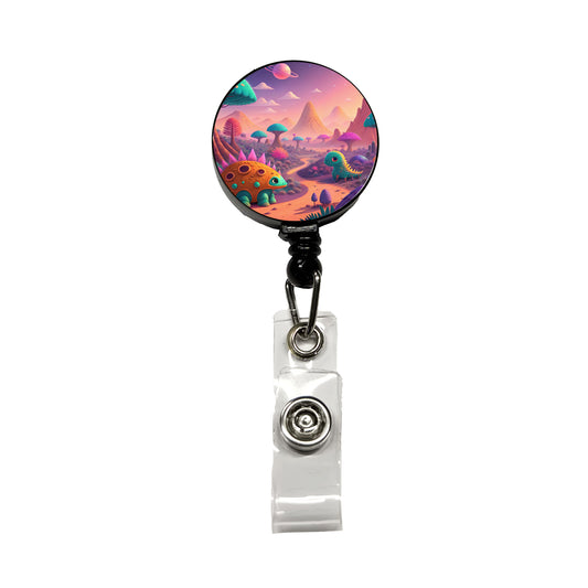 Fantasy Alien Planet Dinosaurs Retractable ID Key Card Name Tag Badge Holder with Clip