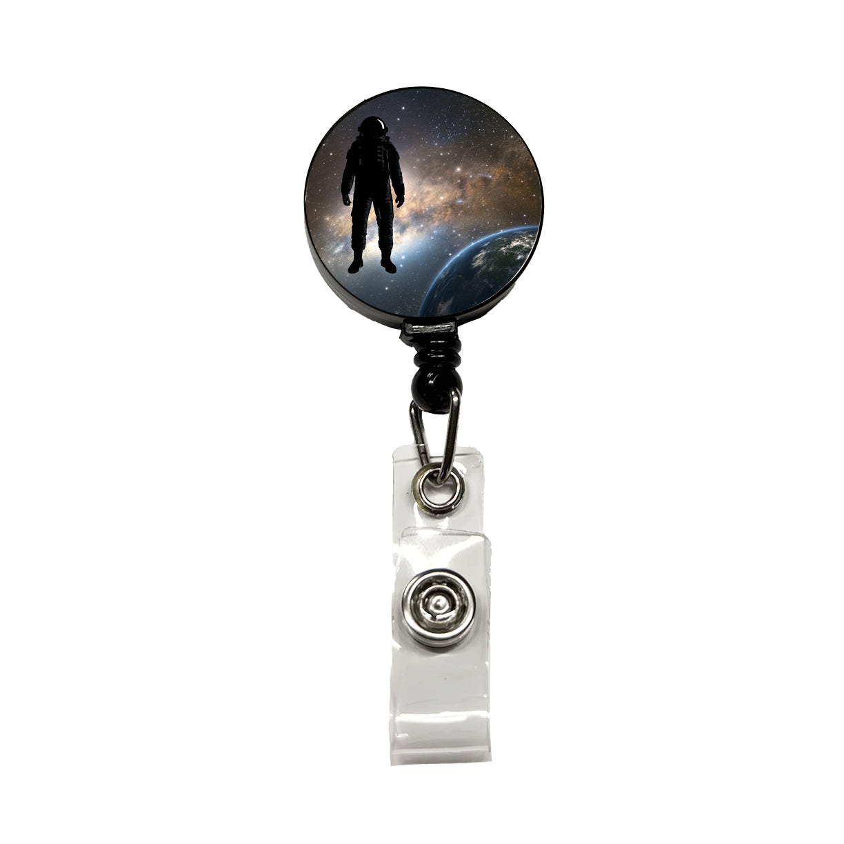 Floating Astronaut Silhouette Earth Space Retractable ID Key Card Name Tag Badge Holder with Clip