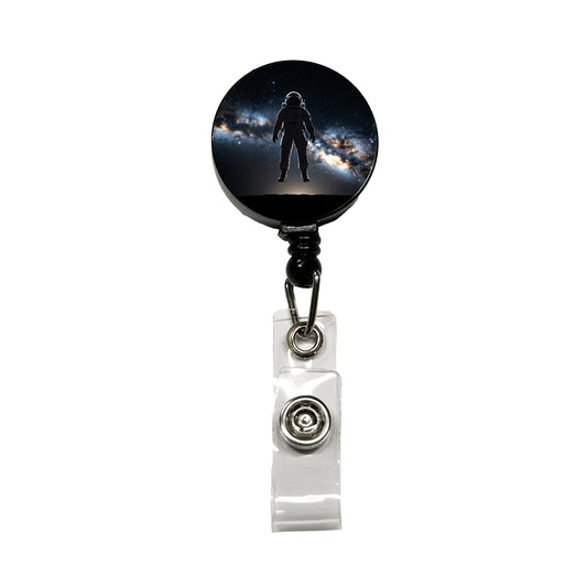 Floating Astronaut Silhouette In Space Retractable ID Key Card Name Tag Badge Holder with Clip