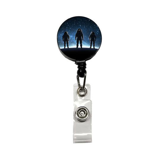 Floating Astronaut Silhouettes Outer Space Retractable ID Key Card Name Tag Badge Holder with Clip