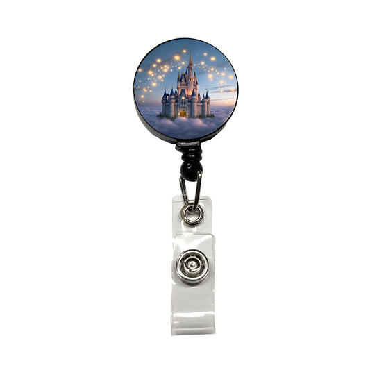 Floating Castle Above Clouds Retractable ID Key Card Name Tag Badge Holder with Clip