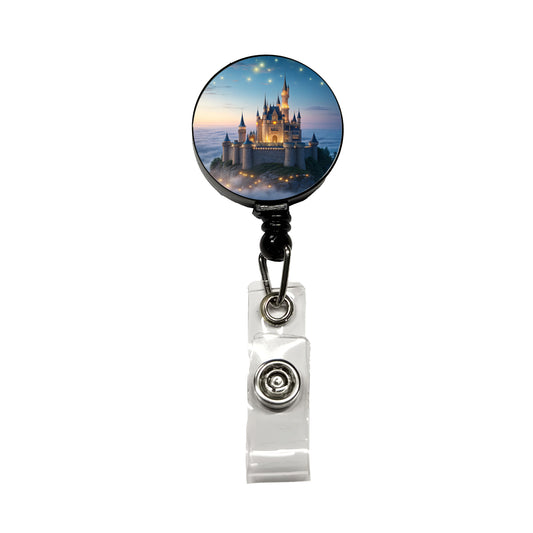 Floating Castle Magic Light Clouds Retractable ID Key Card Name Tag Badge Holder with Clip