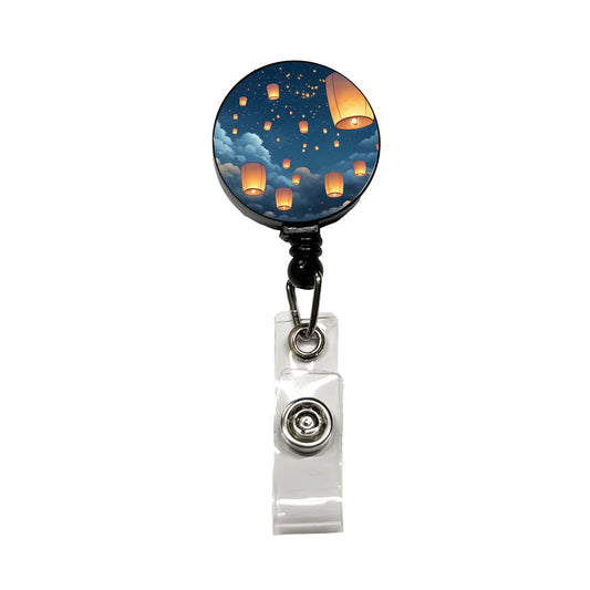 Floating Lanterns In Sky Retractable ID Key Card Name Tag Badge Holder with Clip