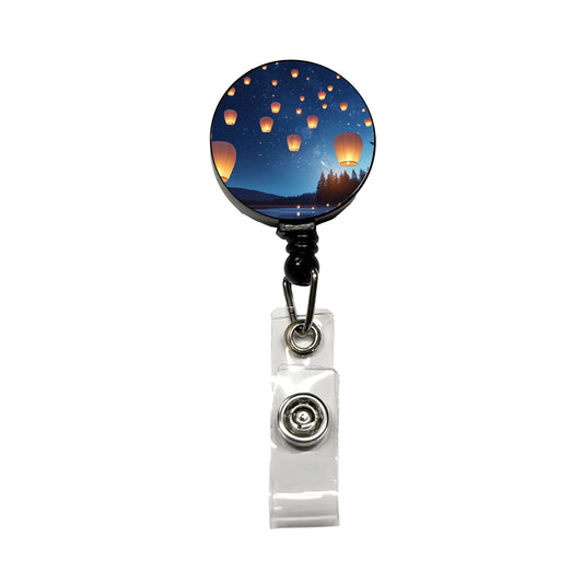 Floating Lanterns Over Lake Retractable ID Key Card Name Tag Badge Holder with Clip