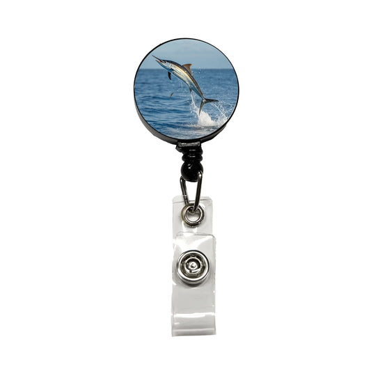 Flying Fish Jumping Fishing Retractable ID Key Card Name Tag Badge Holder with Clip