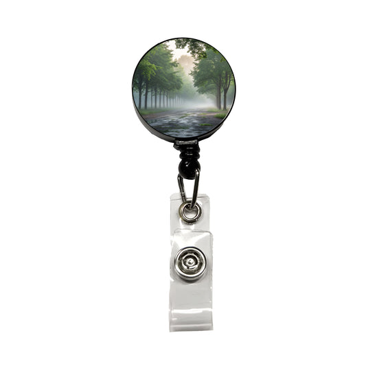 Forest Misty Morning Retractable ID Key Card Name Tag Badge Holder with Clip