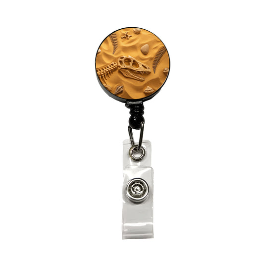 Fossils Dinosaur Bones Scattered On Sand Retractable ID Key Card Name Tag Badge Holder with Clip