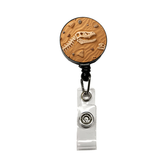 Fossils Dinosaur Bones Retractable ID Key Card Name Tag Badge Holder with Clip