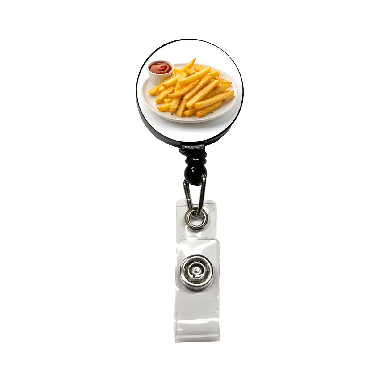 French Fries Ketchup Snack Retractable ID Key Card Name Tag Badge Holder with Clip