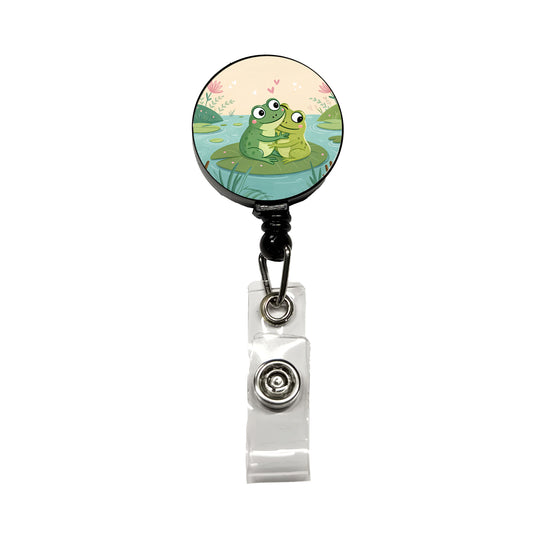 Frogs Hugging Love Retractable ID Key Card Name Tag Badge Holder with Clip
