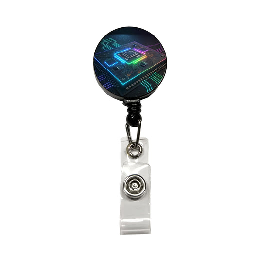 Futuristic Circuit Board Colorful Retractable ID Key Card Name Tag Badge Holder with Clip
