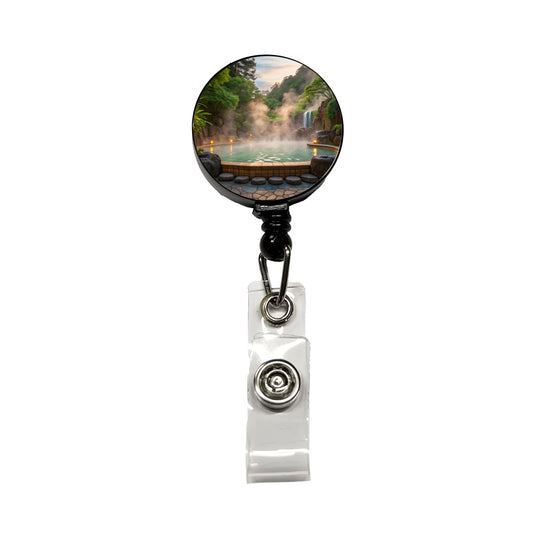 Geothermal Spa Waterfall Retractable ID Key Card Name Tag Badge Holder with Clip