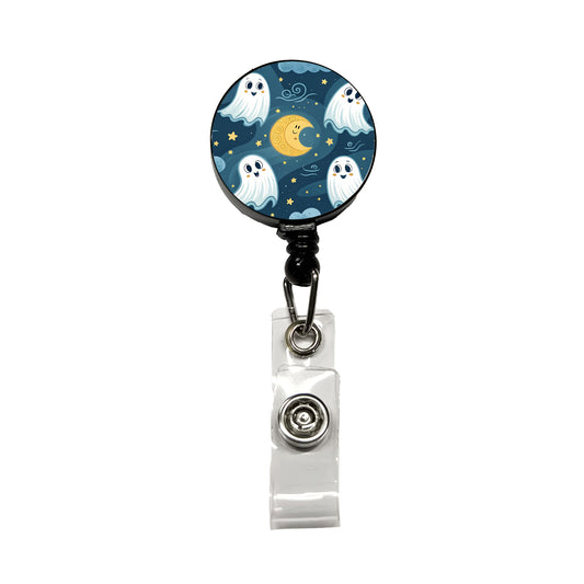 Ghosts Smiling Floating Night Sky Halloween Retractable ID Key Card Name Tag Badge Holder with Clip