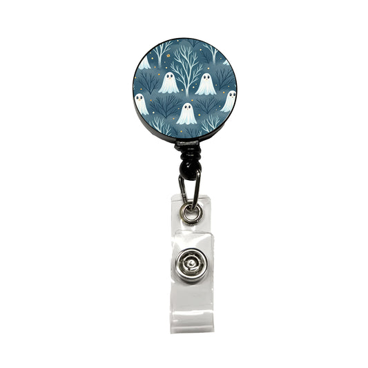 Ghosts Smiling Halloween Sparse Trees Retractable ID Key Card Name Tag Badge Holder with Clip