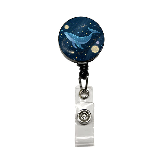 Giant Whale Floating In Space Stars Planets Retractable ID Key Card Name Tag Badge Holder with Clip