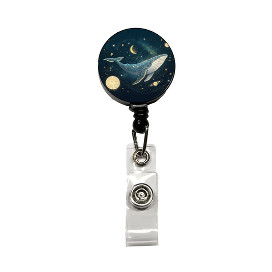 Giant Whale Floating In Space Retractable ID Key Card Name Tag Badge Holder with Clip
