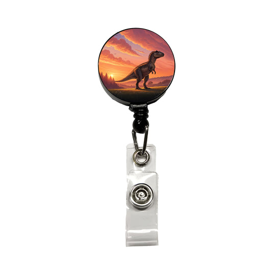 Giganotosaurus Standing Sunset Dinosaur Retractable ID Key Card Name Tag Badge Holder with Clip
