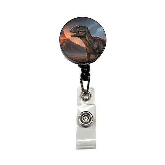 Giganotosaurus Volcano Erupting Dinosaur Retractable ID Key Card Name Tag Badge Holder with Clip