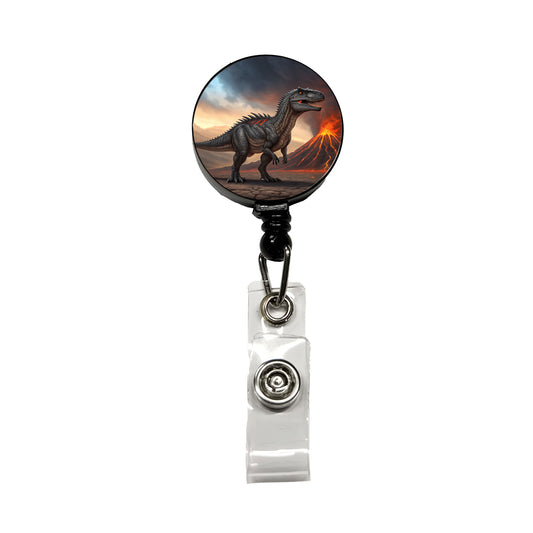 Giganotosaurus Volcano Lava Dinosaur Retractable ID Key Card Name Tag Badge Holder with Clip