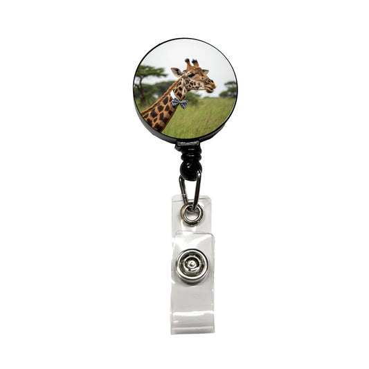 Giraffe Wearing Bow Tie Retractable ID Key Card Name Tag Badge Holder with Clip