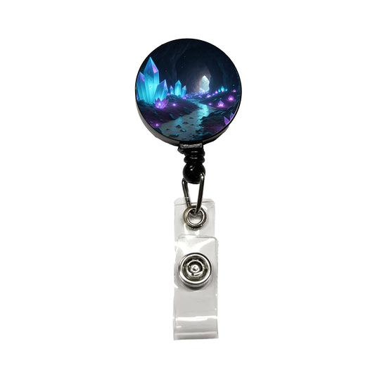 Glowing Crystals Dark Cavern Retractable ID Key Card Name Tag Badge Holder with Clip