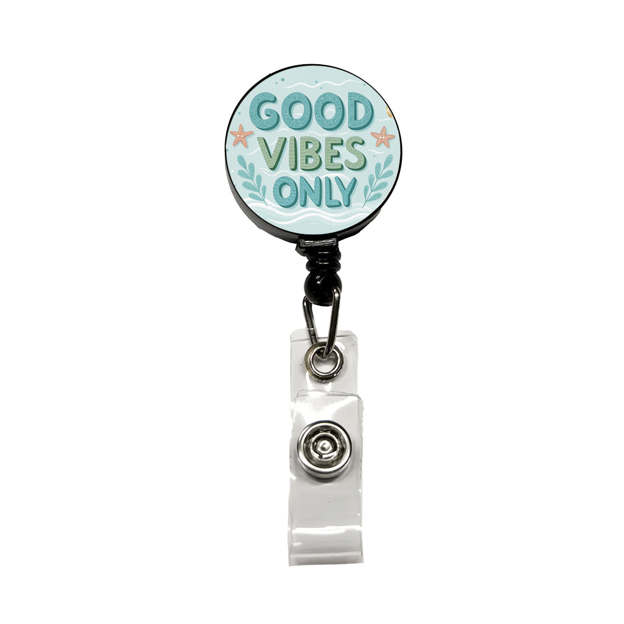 Good Vibes Only Sea Foam Ocean Beach Retractable ID Key Card Name Tag Badge Holder with Clip
