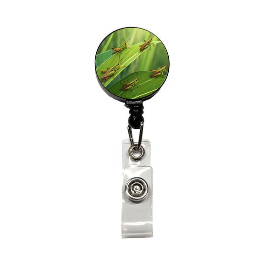 Grasshoppers On Leaves Retractable ID Key Card Name Tag Badge Holder with Clip