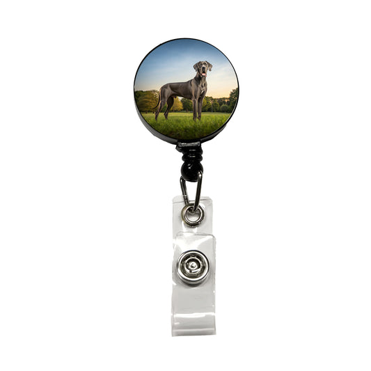 Great Dane In Grass Retractable ID Key Card Name Tag Badge Holder with Clip