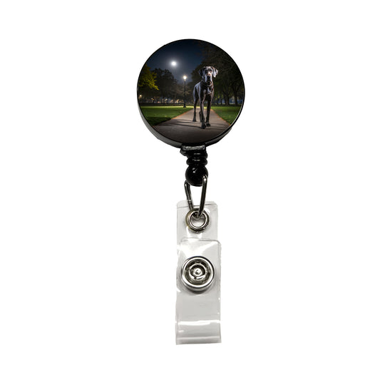 Great Dane In Park At Night Retractable ID Key Card Name Tag Badge Holder with Clip