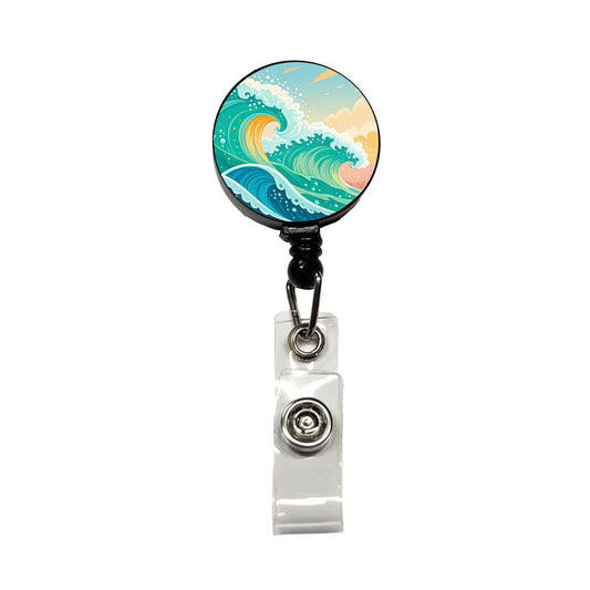 Groovy Ocean Waves Colorful Retractable ID Key Card Name Tag Badge Holder with Clip