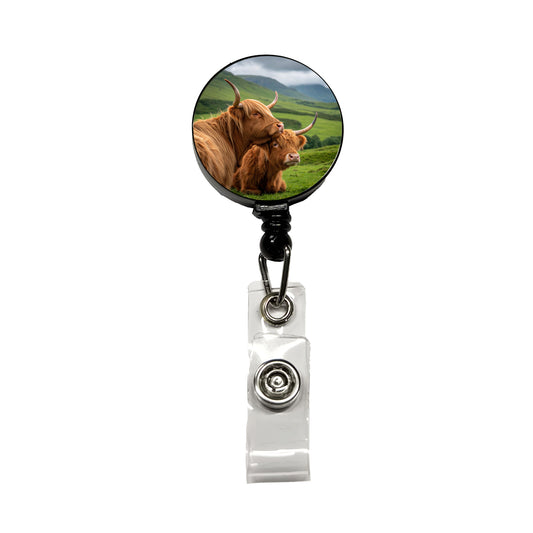 Highland Cows Hug Love Retractable ID Key Card Name Tag Badge Holder with Clip