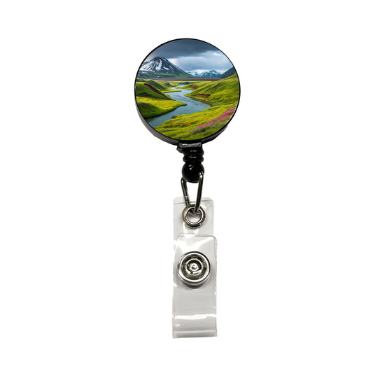 Iceland Beautiful Mountains Retractable ID Key Card Name Tag Badge Holder with Clip