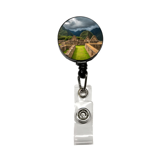 Incan Ruins Landmark Retractable ID Key Card Name Tag Badge Holder with Clip