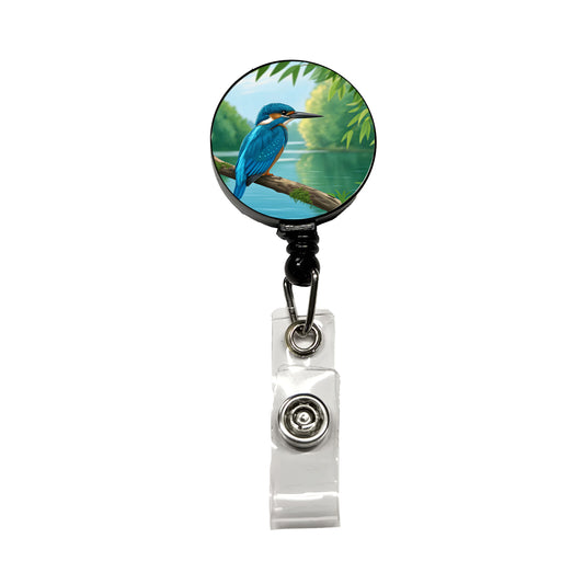 Kingfisher Bird On Branch Retractable ID Key Card Name Tag Badge Holder with Clip