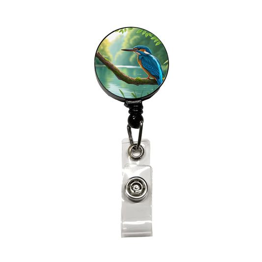 Kingfisher Blue Bird Retractable ID Key Card Name Tag Badge Holder with Clip